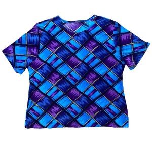 Vintage 80s Multicolor Geometric Print Shirt Top